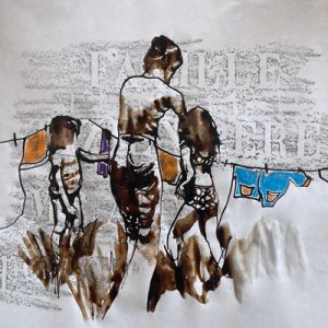 "Histoire de famille" : technique mixte sur papier de soie, 32 x 42 cm