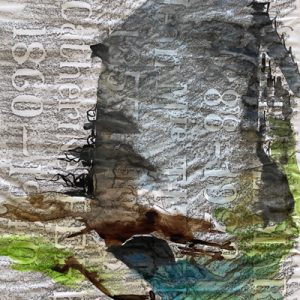 "Le Moulin mer" : technique mixte sur papier de soie, 32 x 42 cm