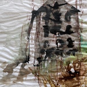 "Le Moulin mer" : technique mixte sur papier de soie, 32 x 42 cm