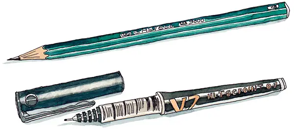 Mes outils de travail, stylos, crayons et feutres